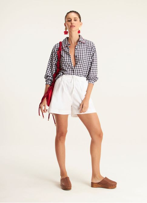 Camisa padrão vichy amassadinho azul marinho