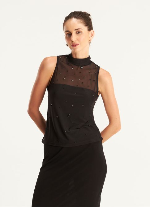 Blusa tule brilhos preto