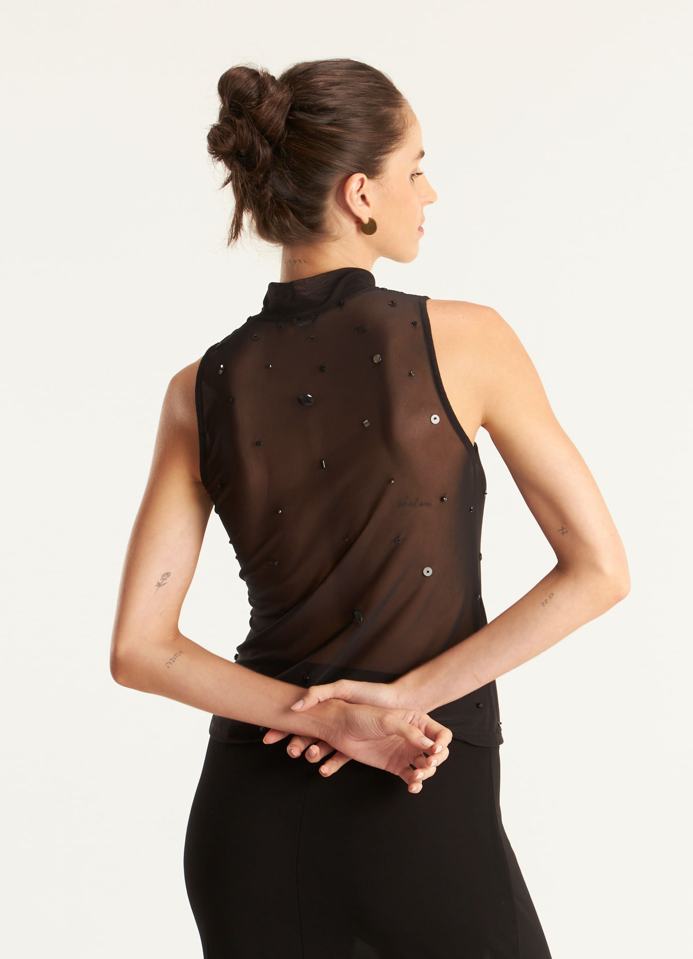 Blusa tule brilhos preto