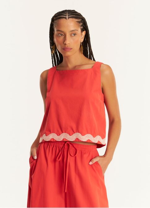 Regata shell algodão leve amassadinho vermelho