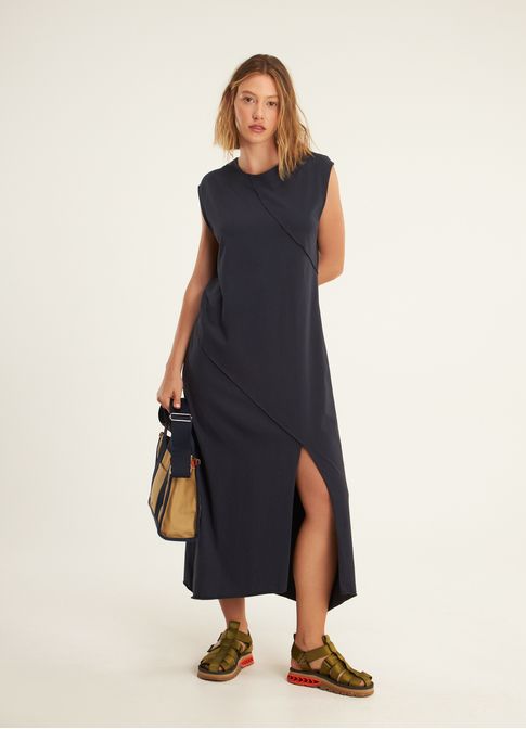 Vestido recortes azul marinho