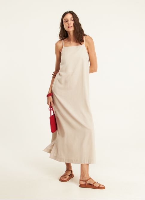 Vestido longo linho viva areia