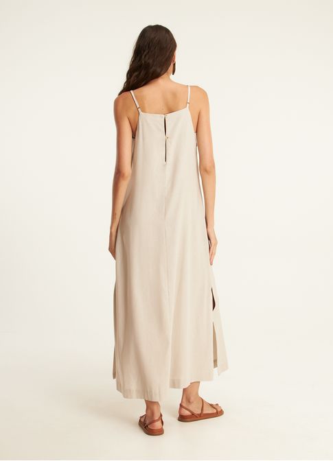 Vestido longo linho viva areia