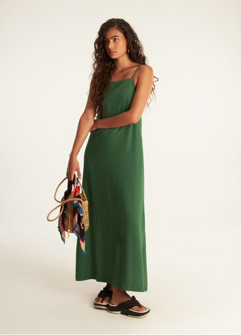 Vestido longo linho viva verde escuro
