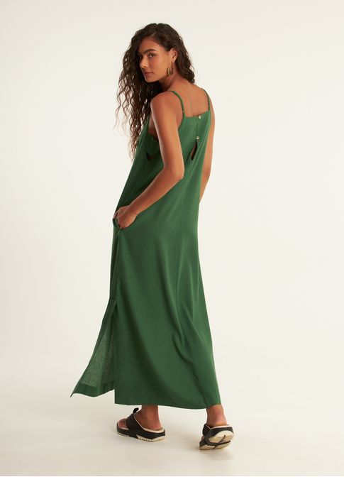 Vestido longo linho viva verde escuro