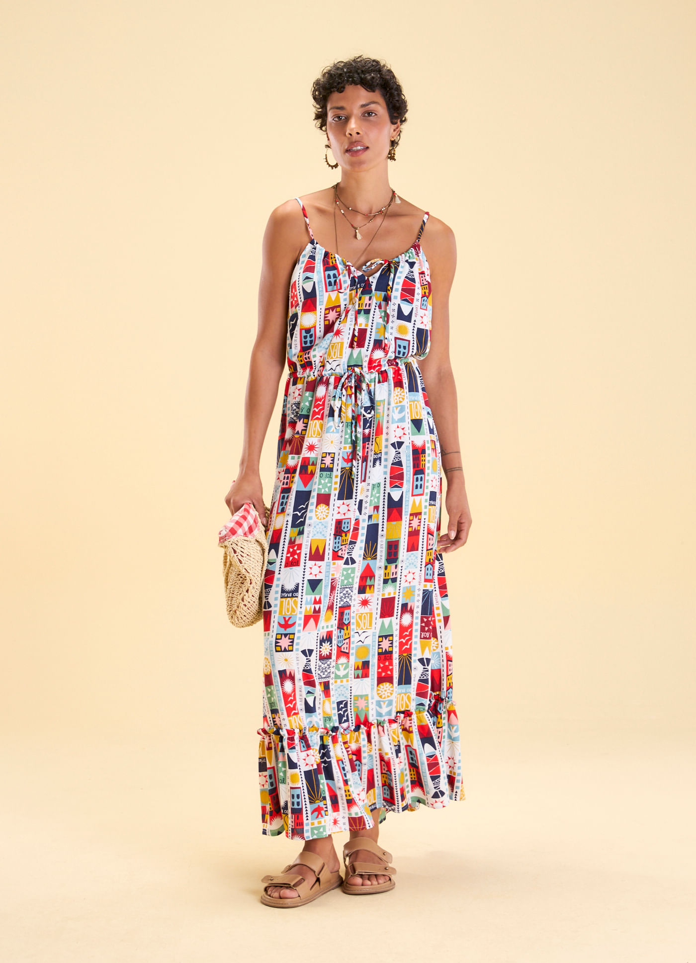 Vestido midi alça estampado olinda