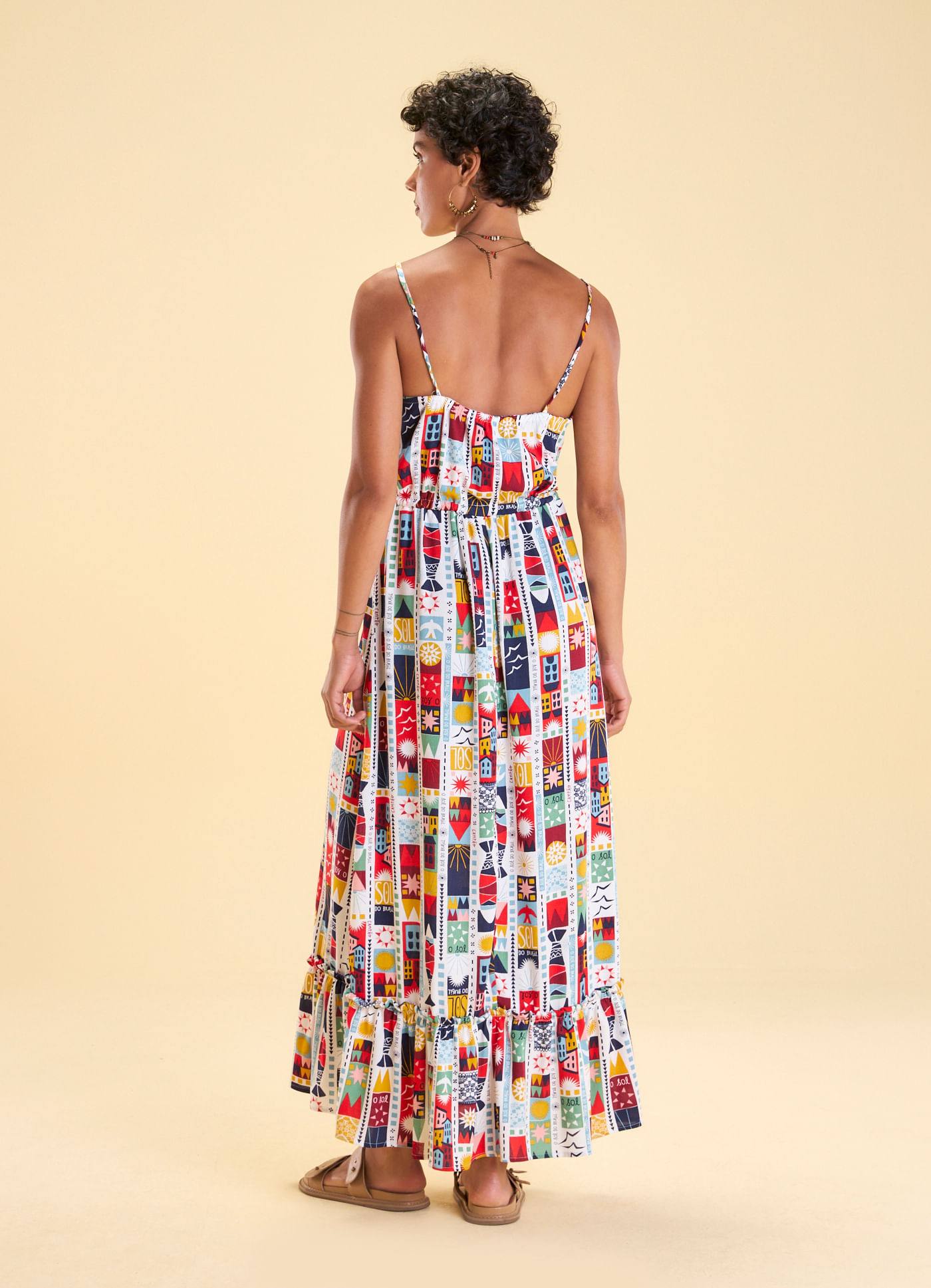 Vestido midi alça estampado olinda