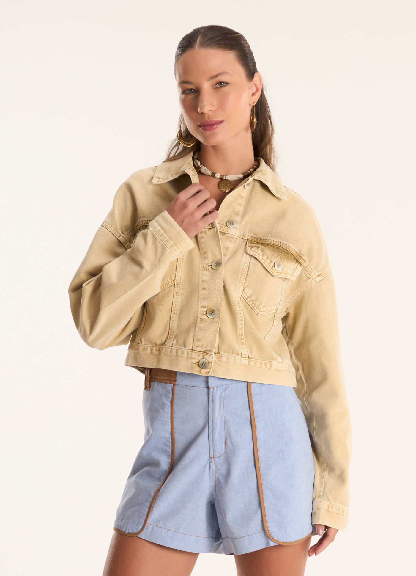 Jaqueta sarja cropped stone areia