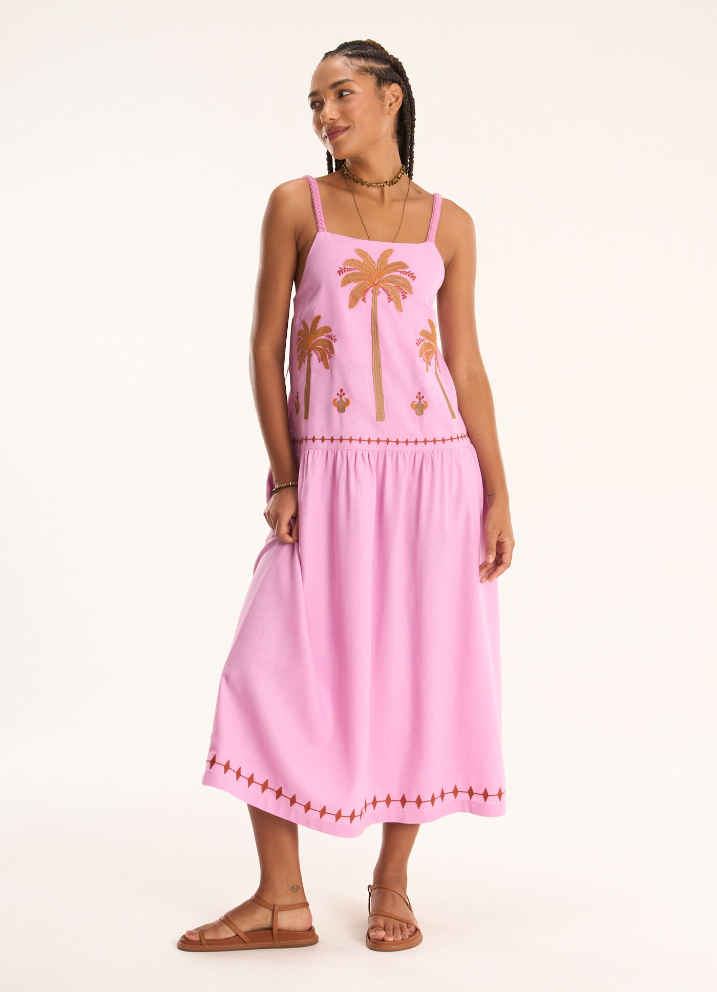Vestido linho bordado miragem