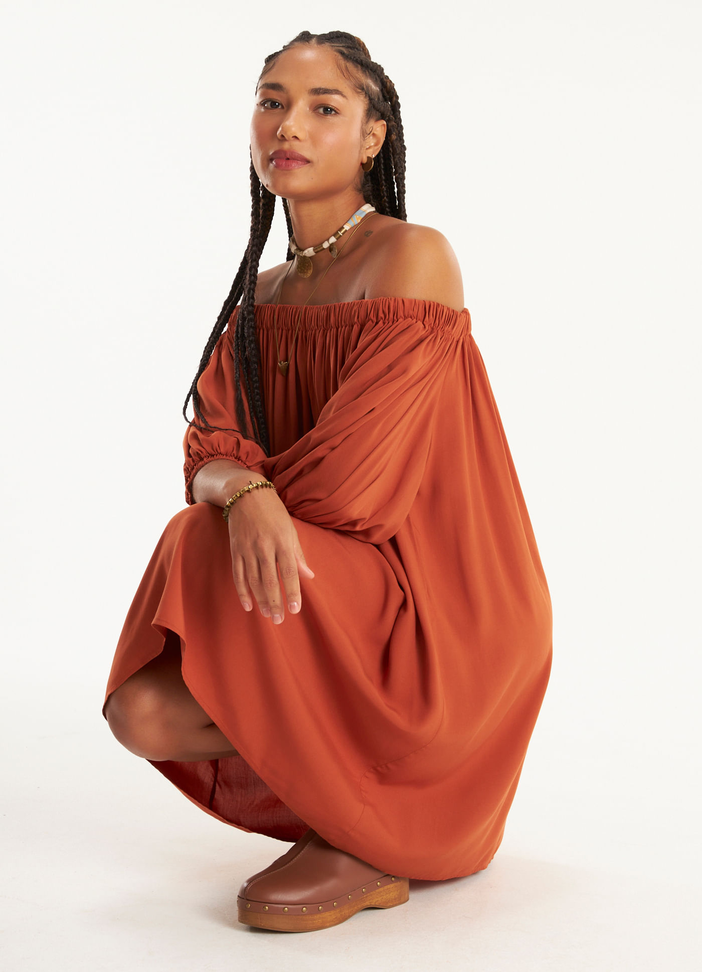 Vestido amplo viscose recomecos vermelho