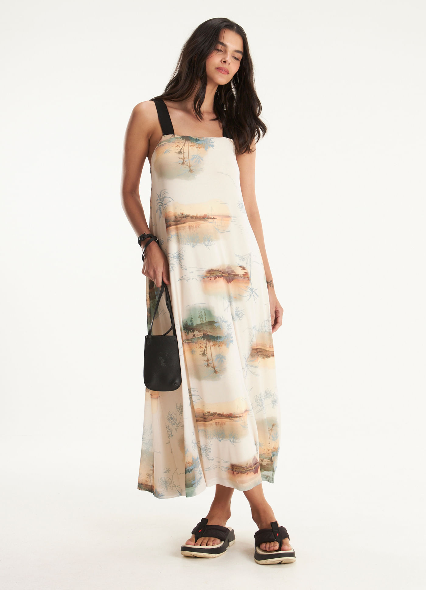 Vestido alça tule estampado areal lab