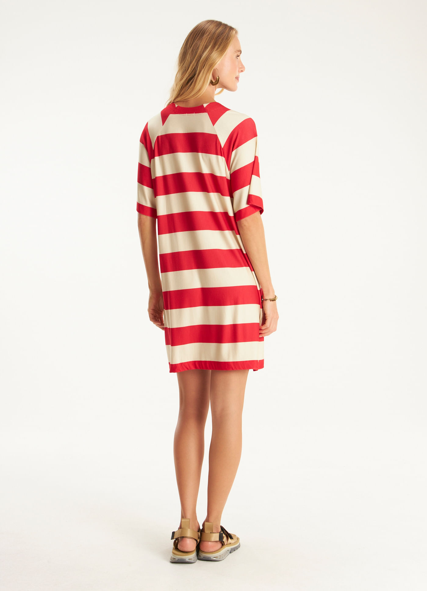 Vestido curto raglan listras