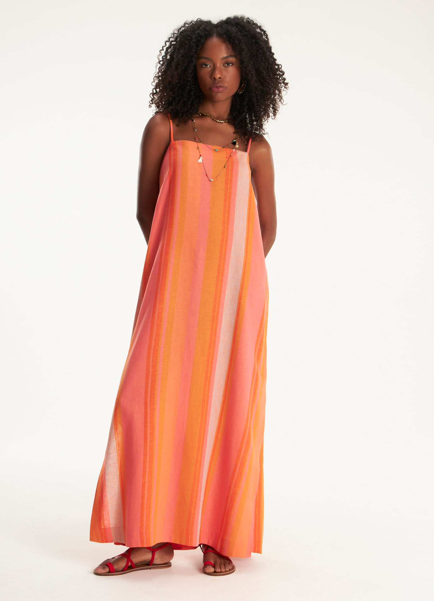 Vestido linho listra balneario