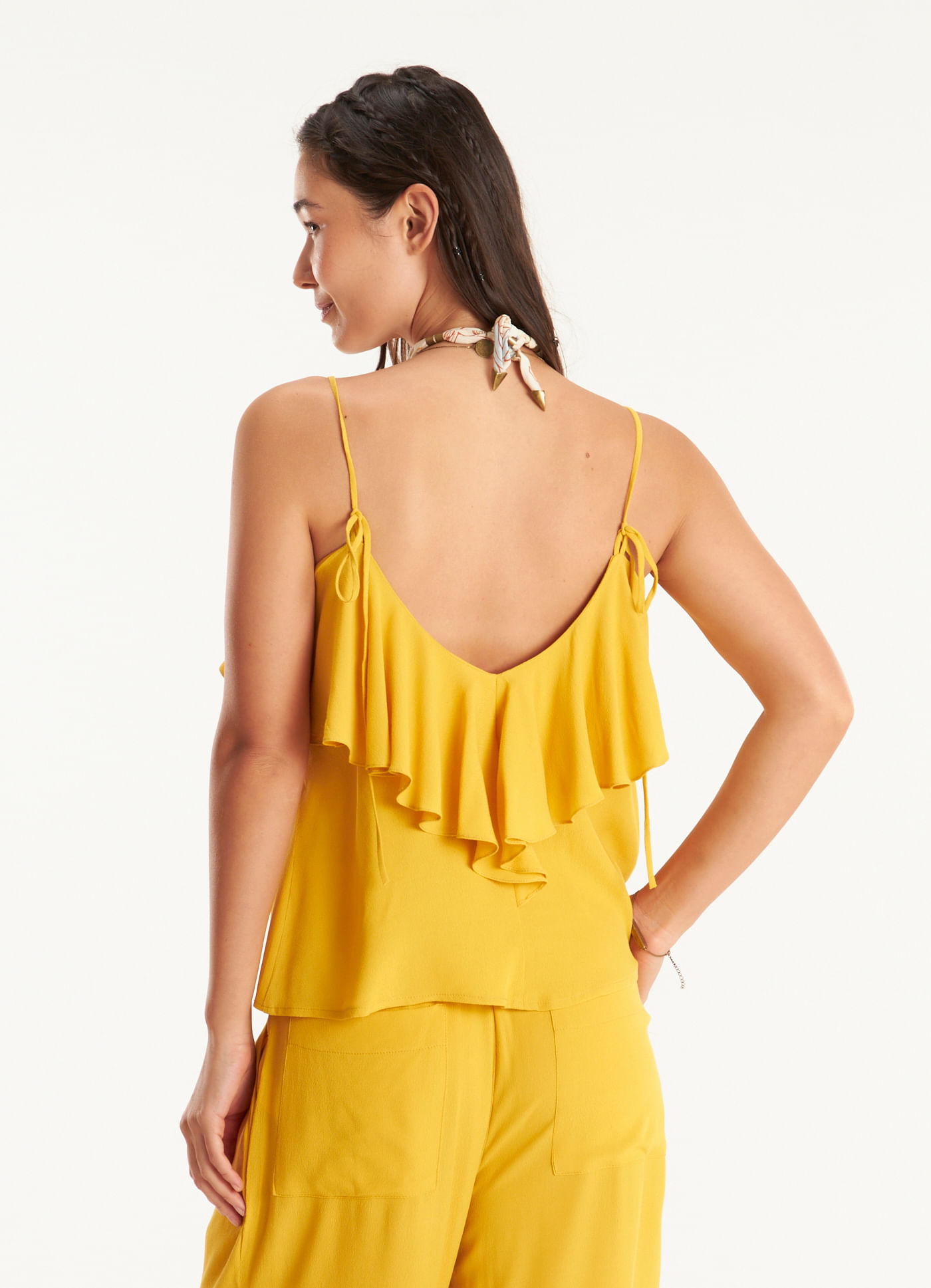 Blusa alça crepe lótus amarelo