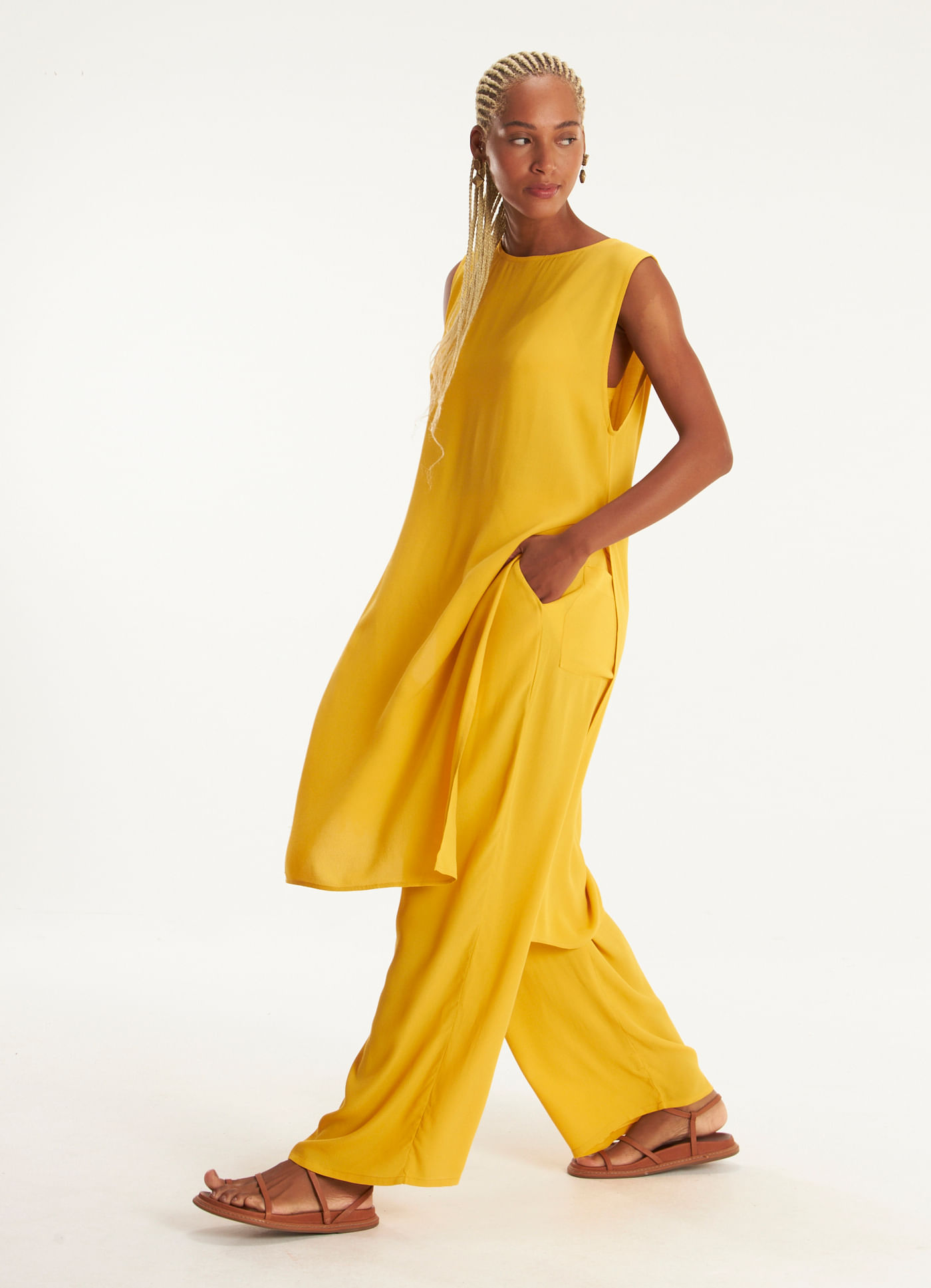 Túnica com top crepe lótus amarelo