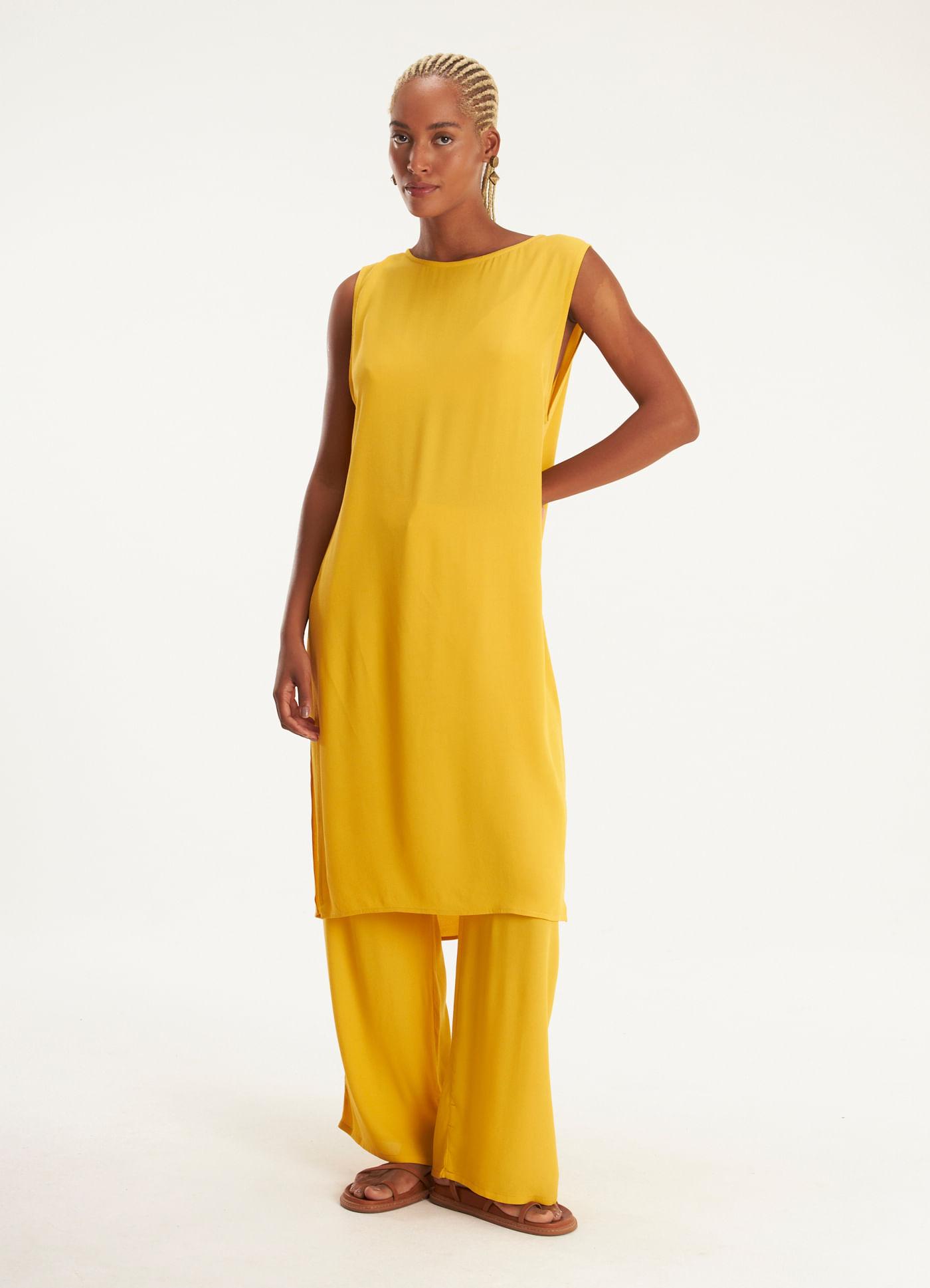 Túnica com top crepe lótus amarelo