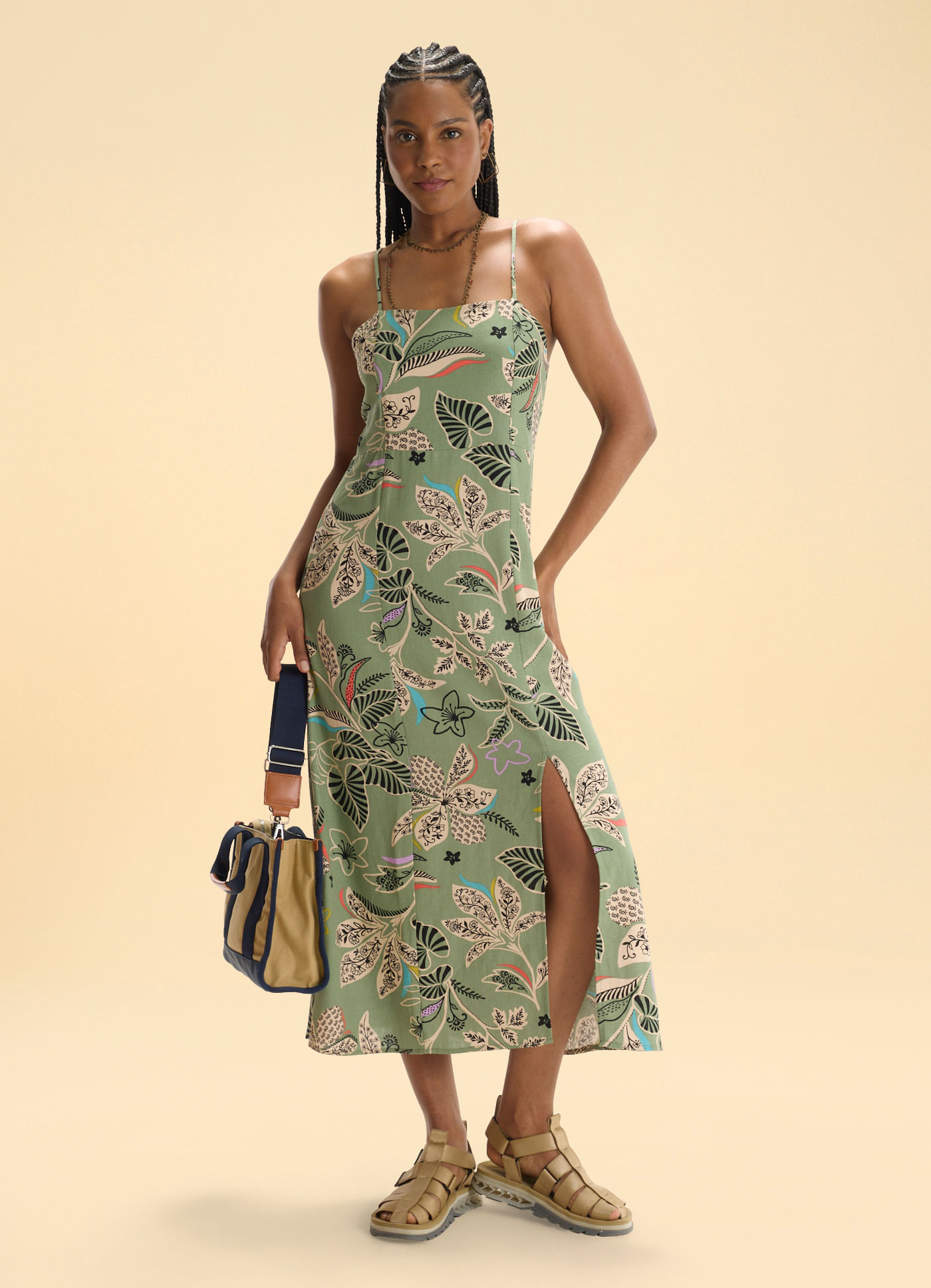 Vestido alcinha estampado tchai