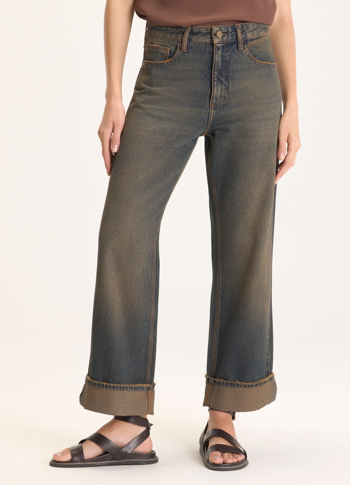 Calça reta brown denim jeans
