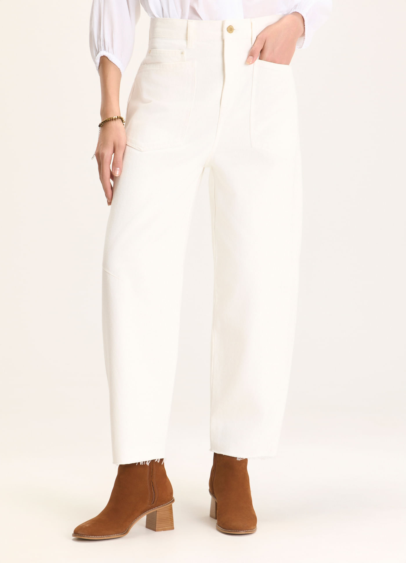 Calça sarja barrel branco
