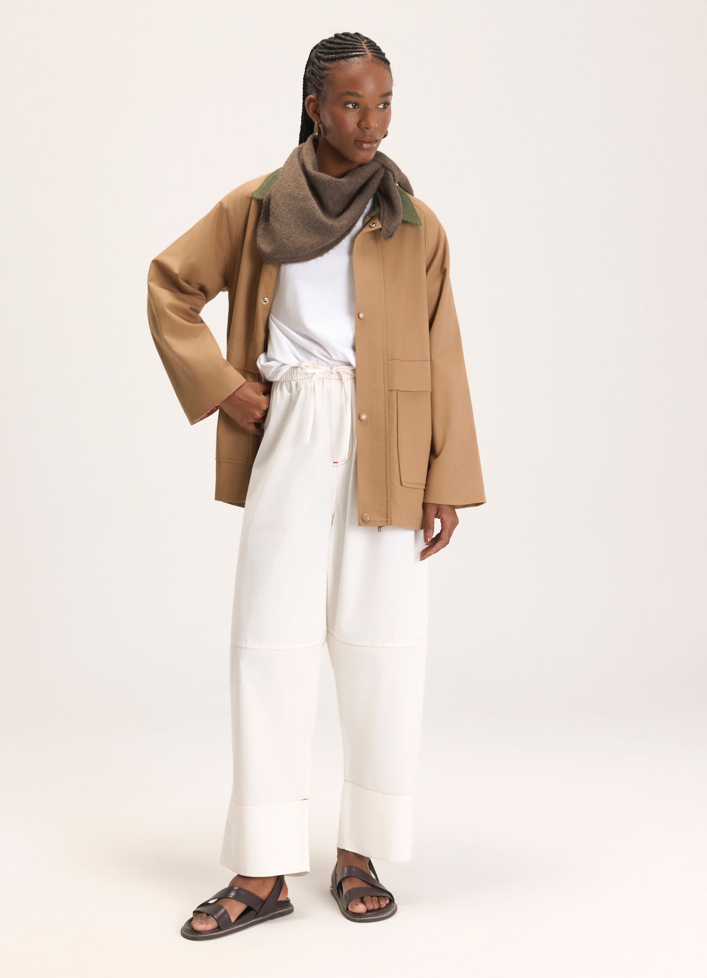 Calça sarja maxi barrel delírio branco