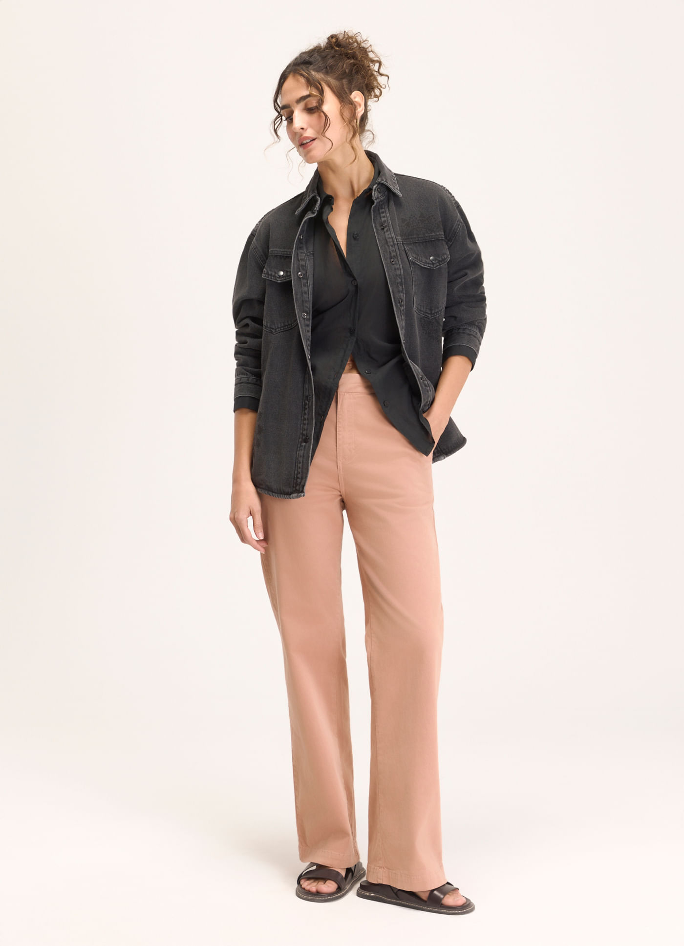Calca sarja a reta alf ultra comfy areia