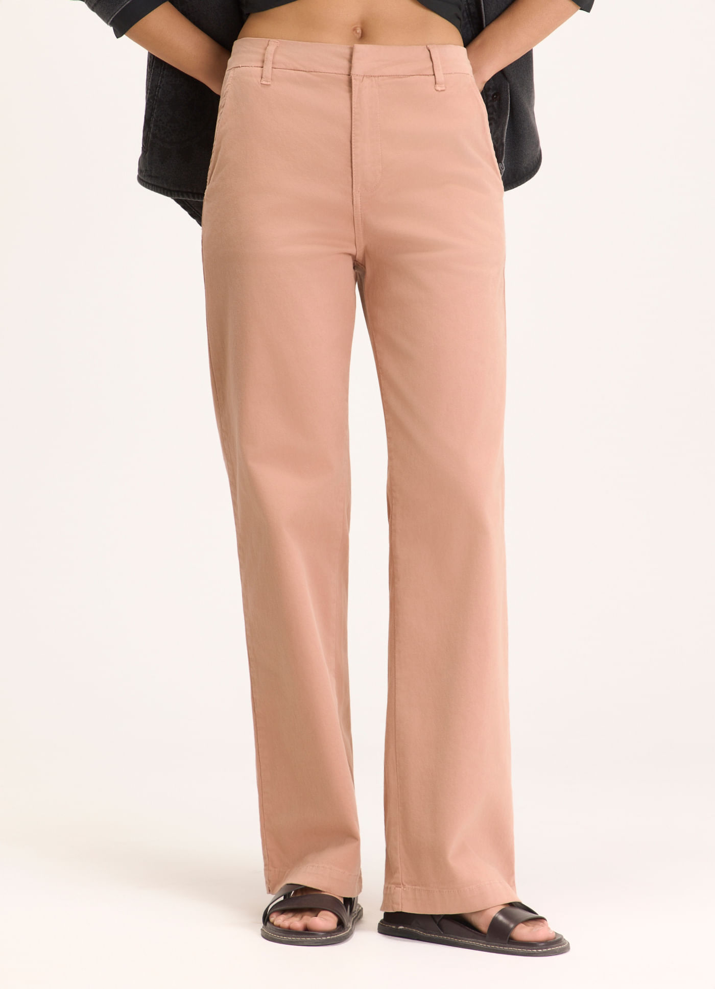 Calca sarja a reta alf ultra comfy areia