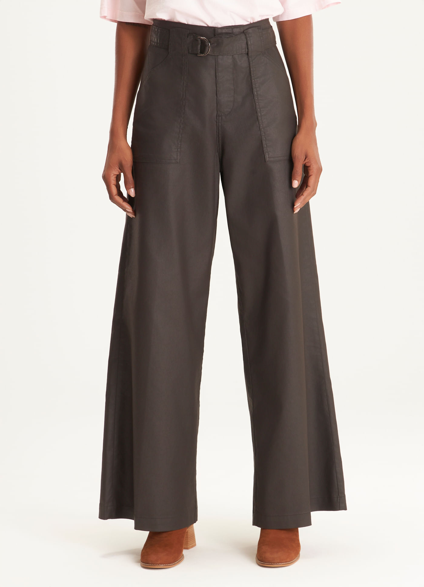 Calça sarja pantalona resinada marrom