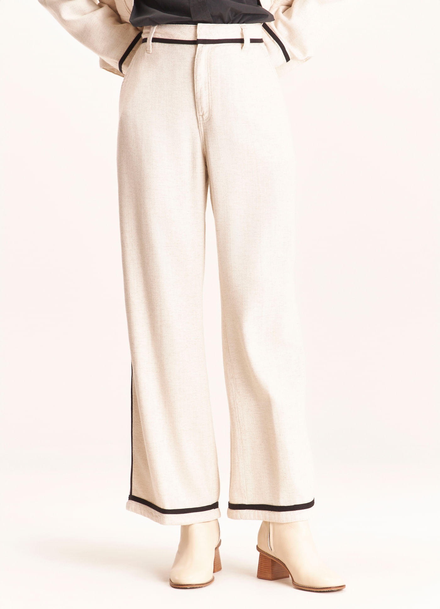Calca sarja i wide leg linho off white