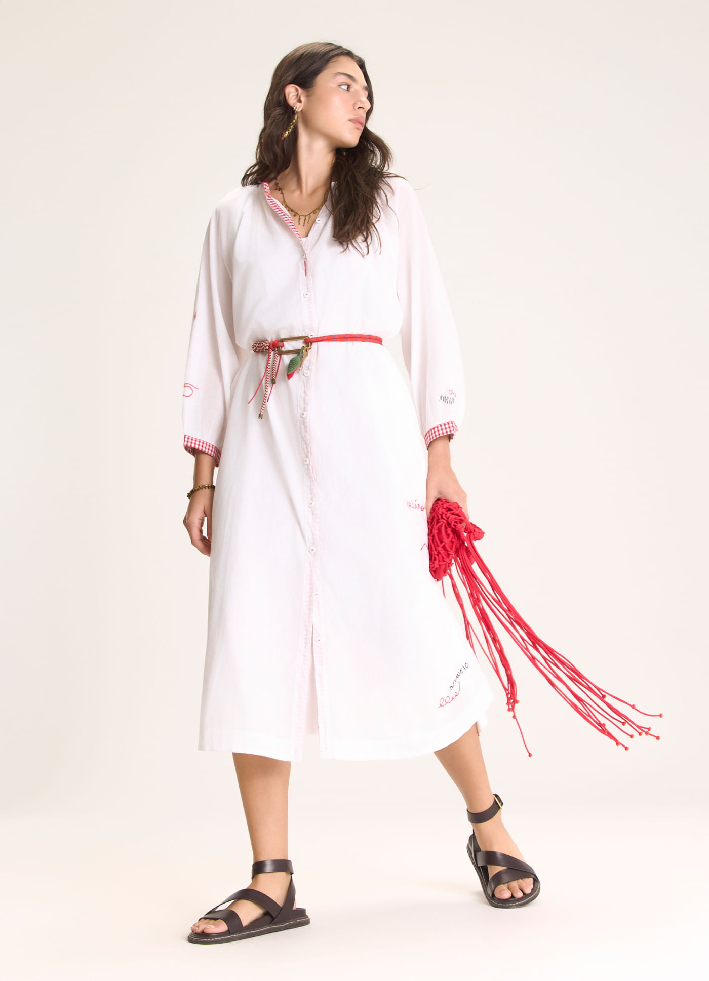 Vestido chemisier voil bordado delírio branco