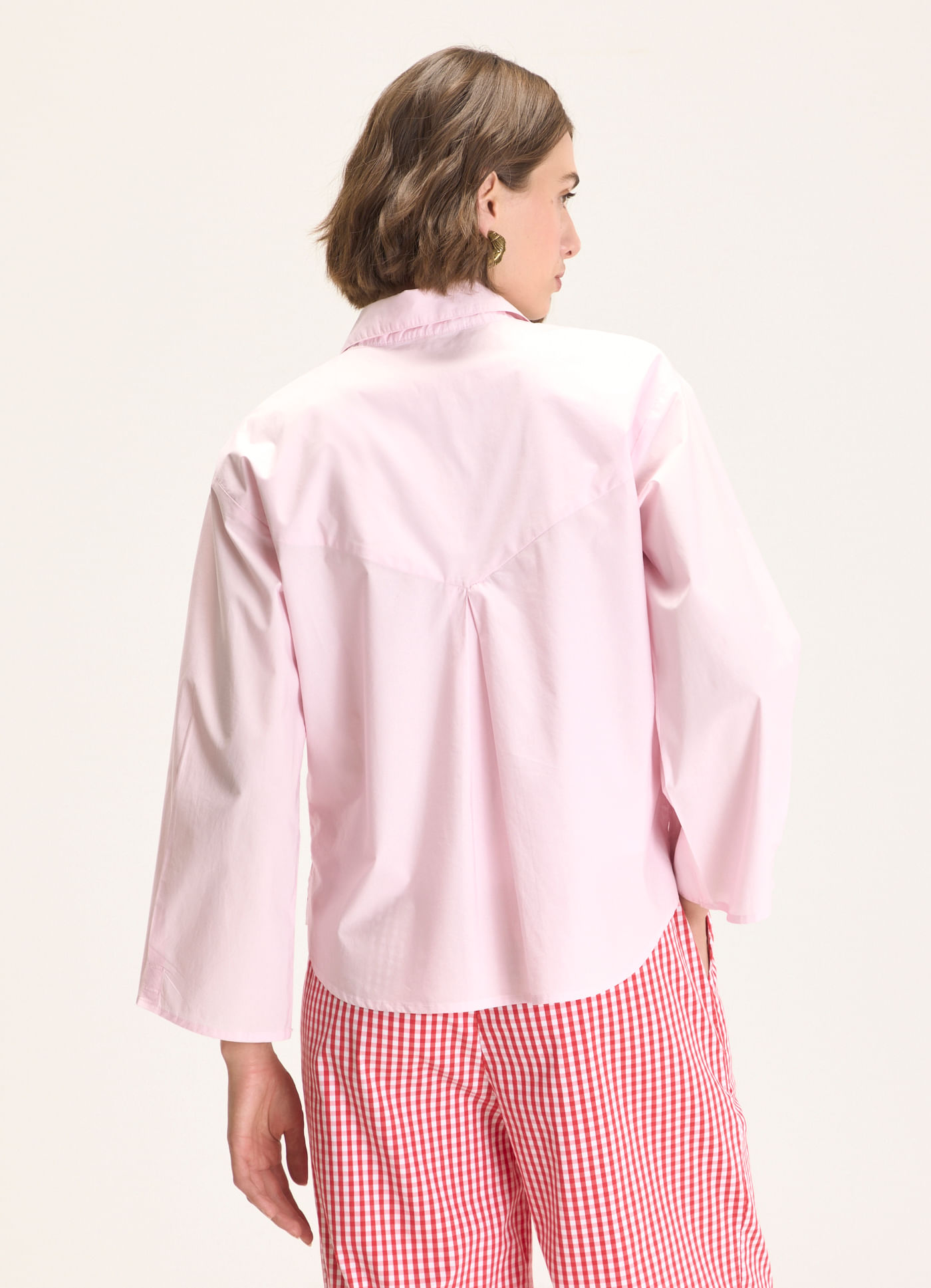 Camisa maxi algodão tricoline rosa