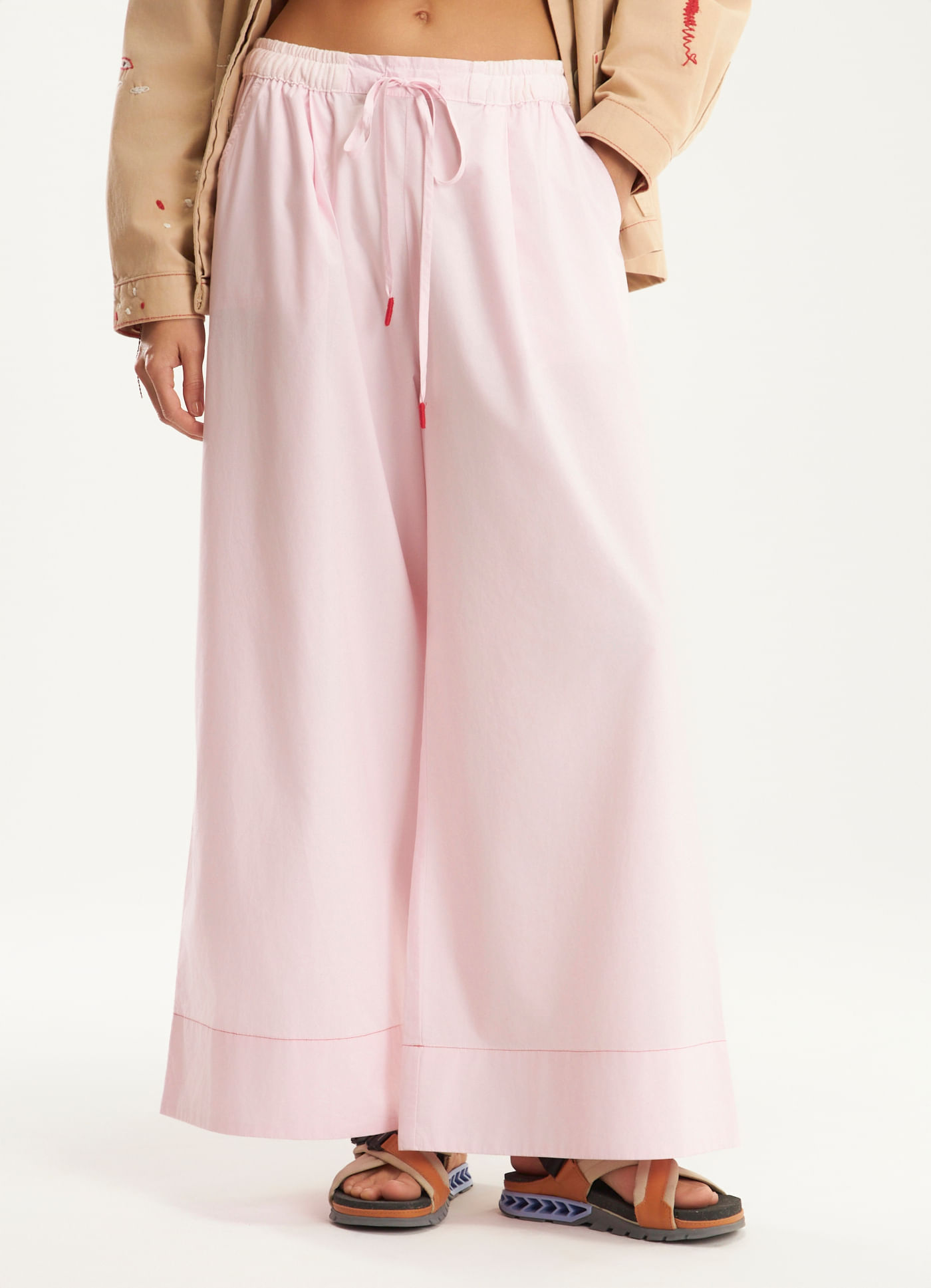 Calça maxi algodão tricoline rosa