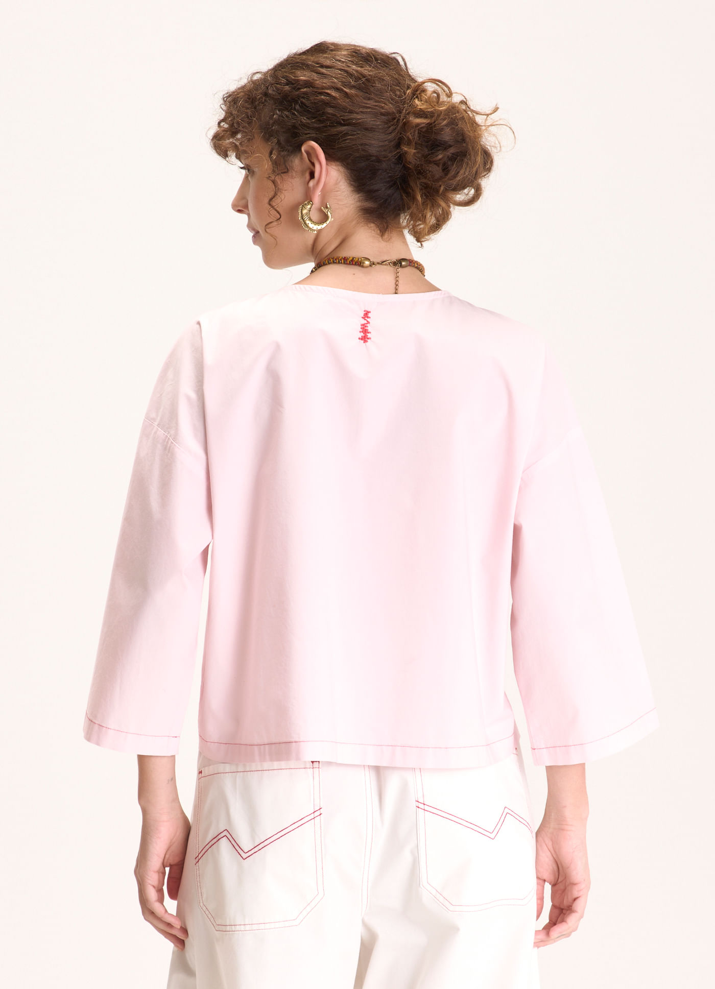 Camisa botões algodão tricoline rosa