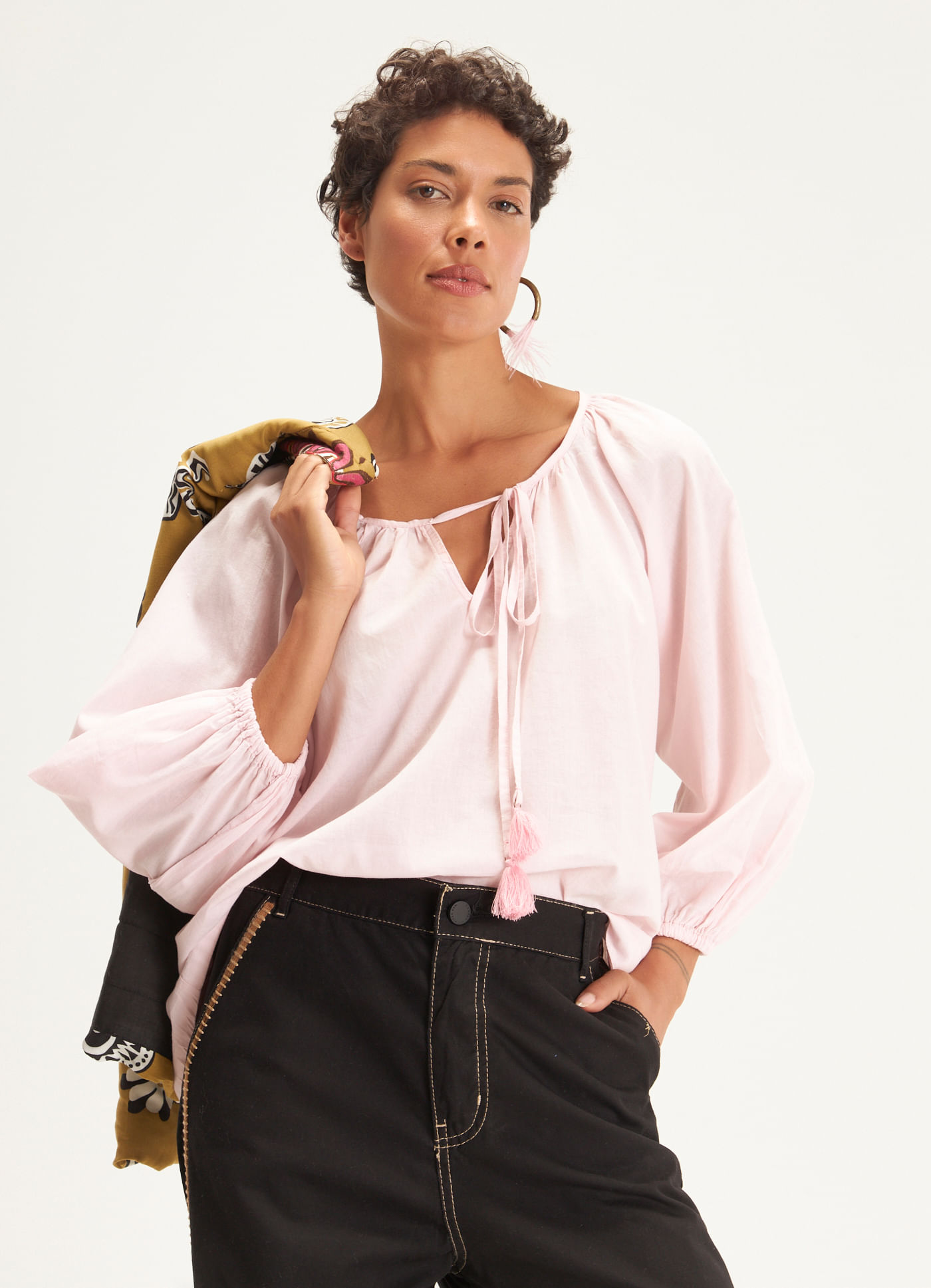 Bata voil manga longa rosa