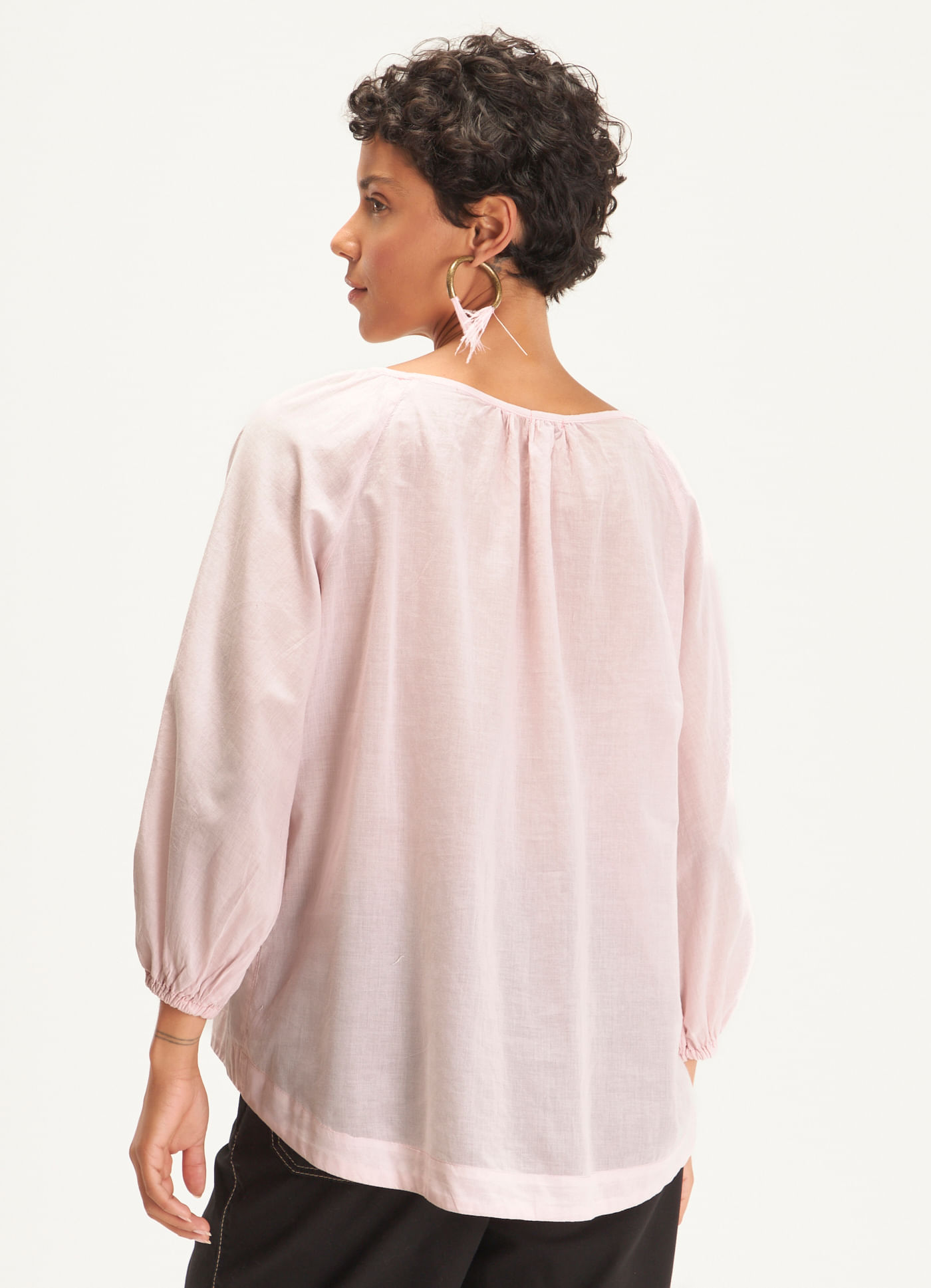 Bata voil manga longa rosa