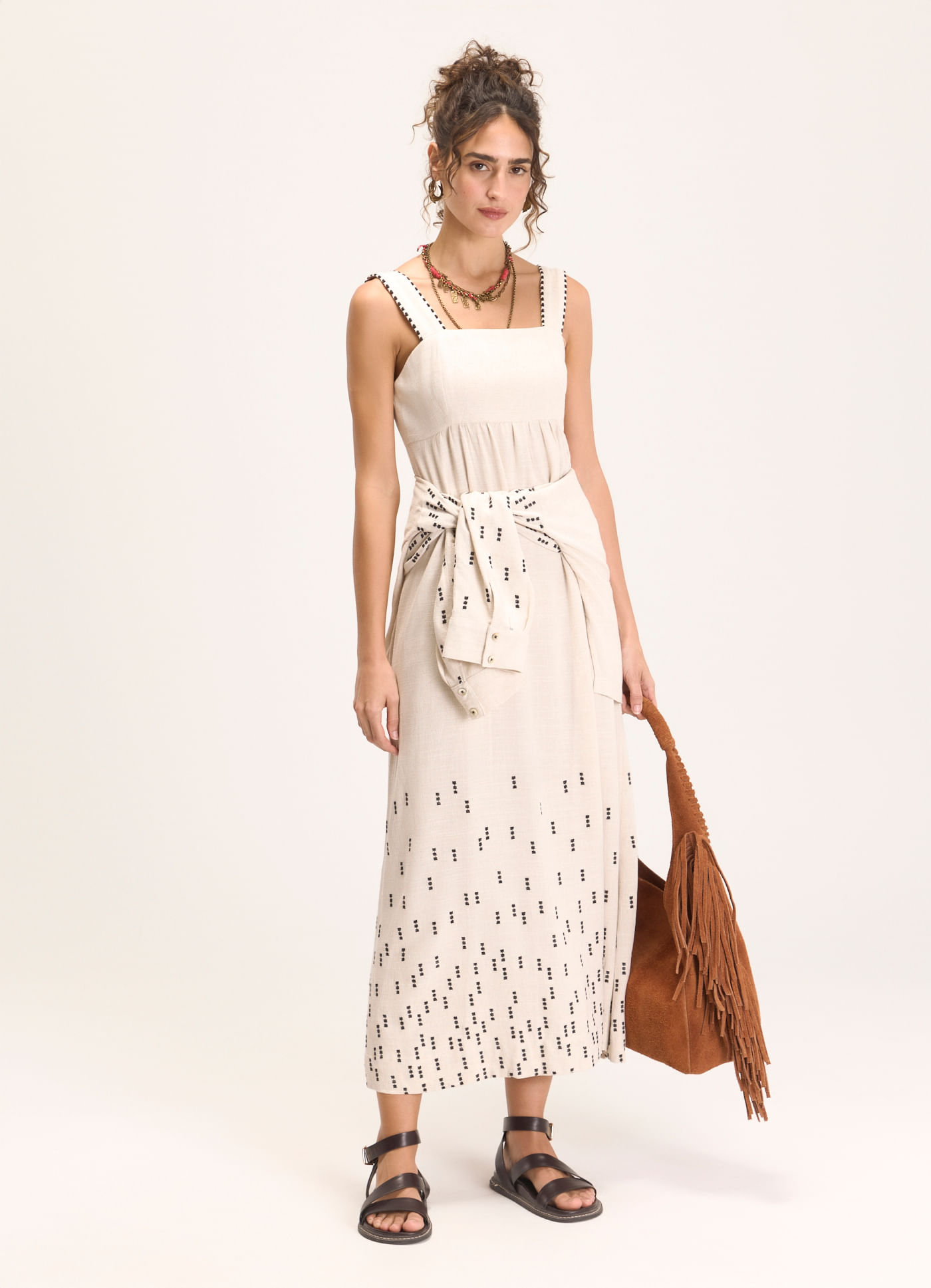 Vestido alça linho bordado obsessão