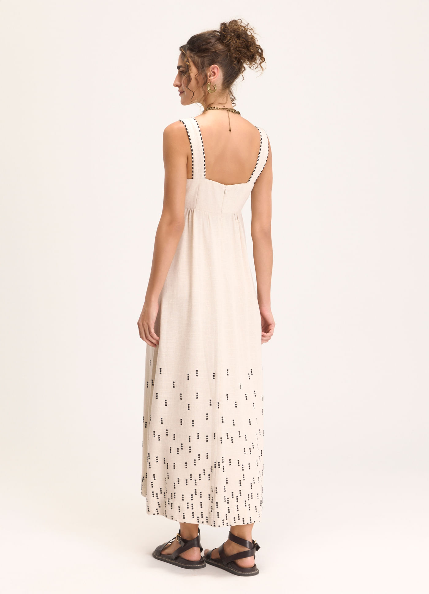 Vestido alça linho bordado obsessão