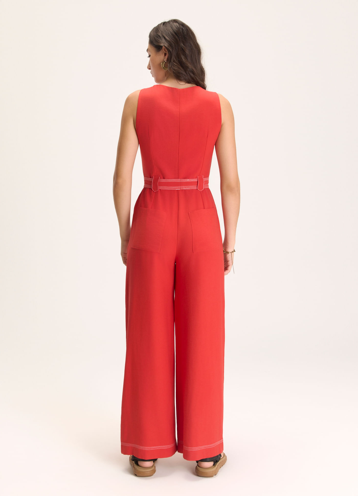 Macacão viscose sarjada vermelho