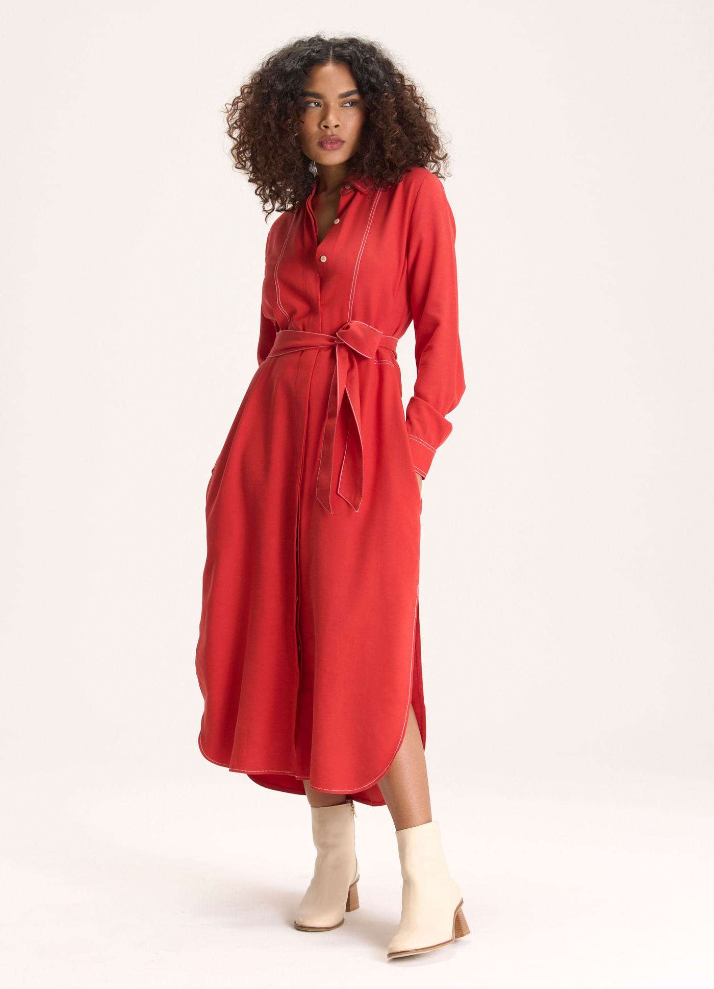 Vestido chemisier viscose sarjada vermelho