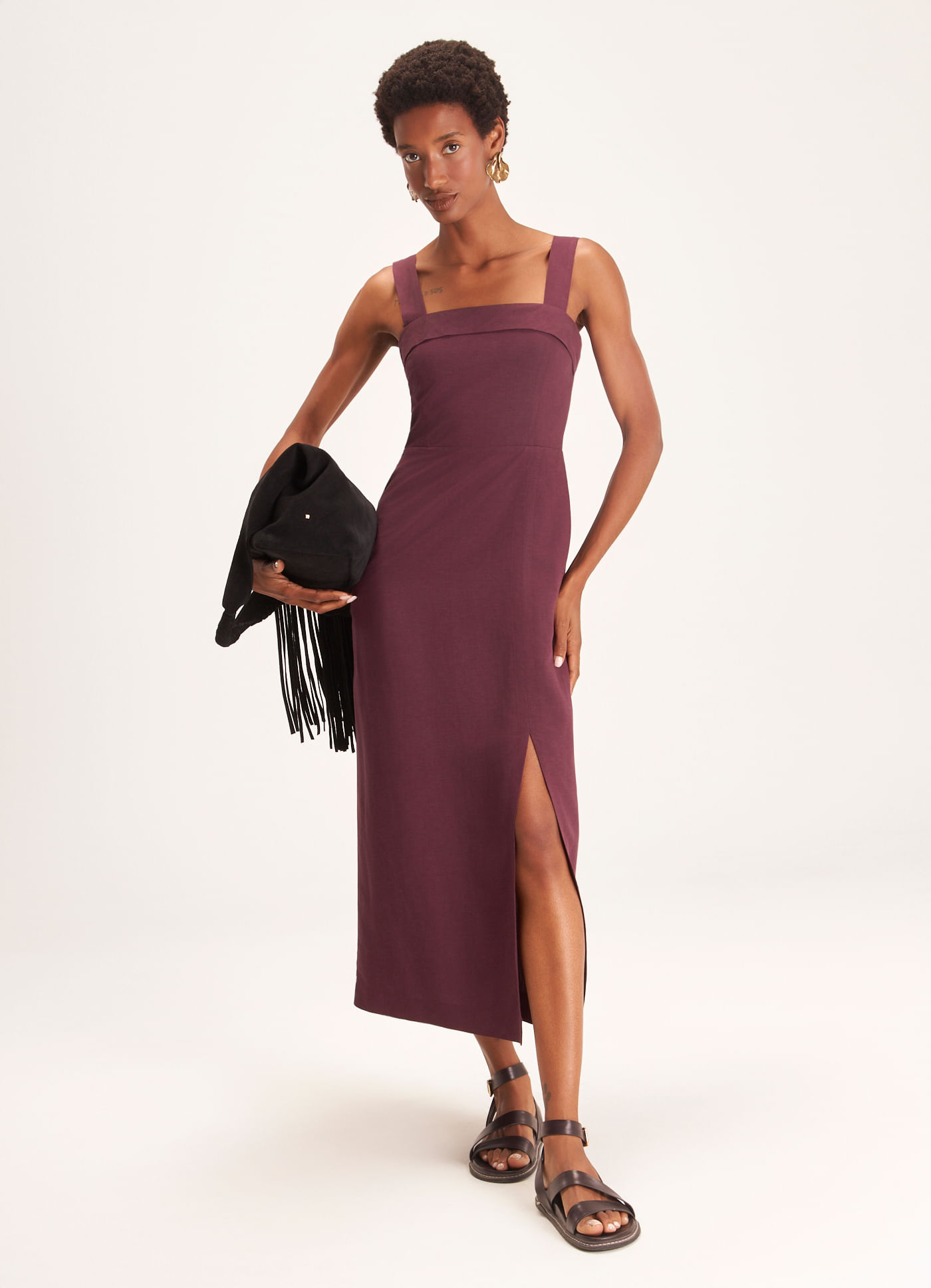 Vestido linho alf olhar roxo