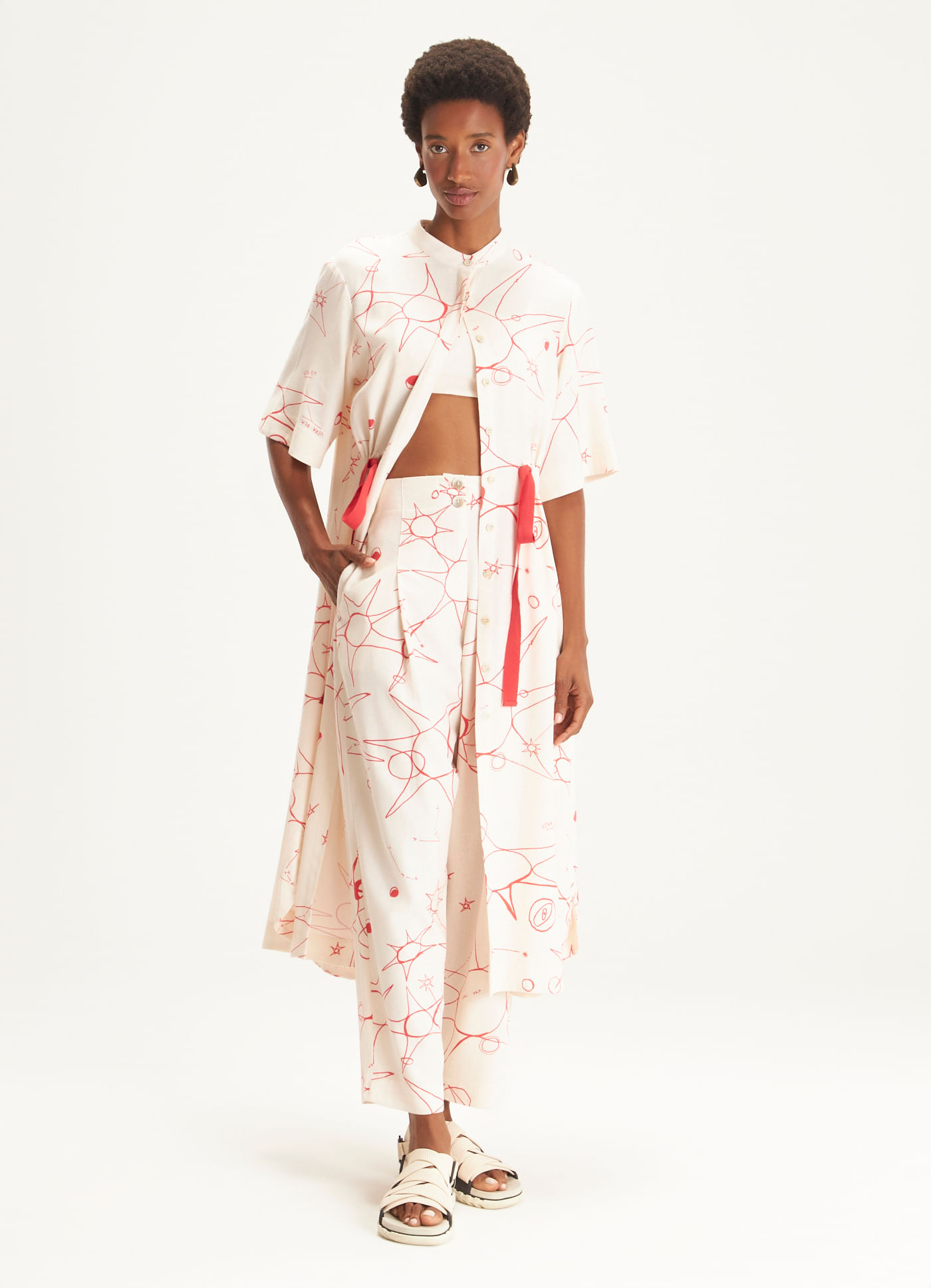 Vestido chemisier linho estampado utopia lab