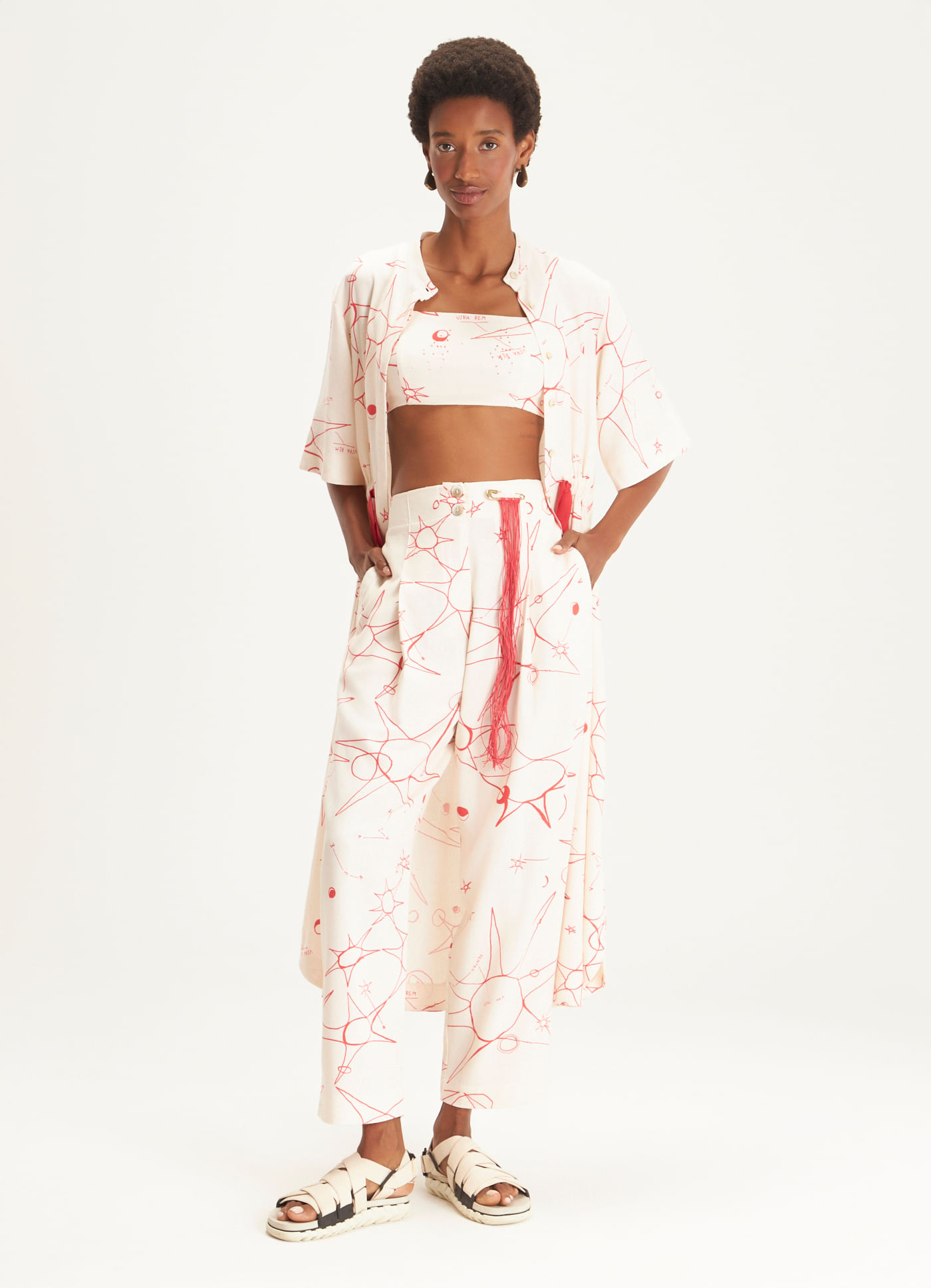 Calça linho estampada utopia lab