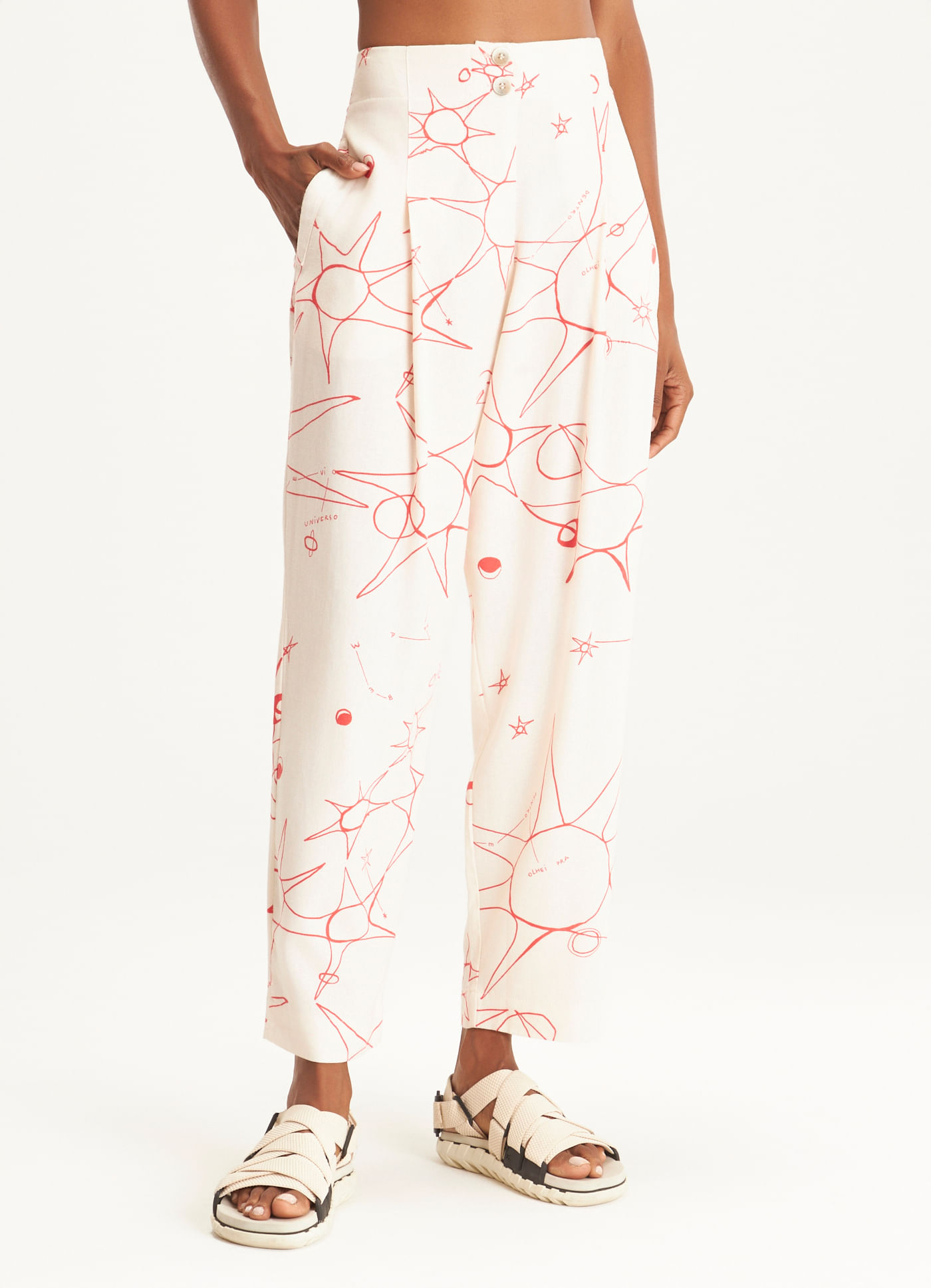 Calça linho estampada utopia lab