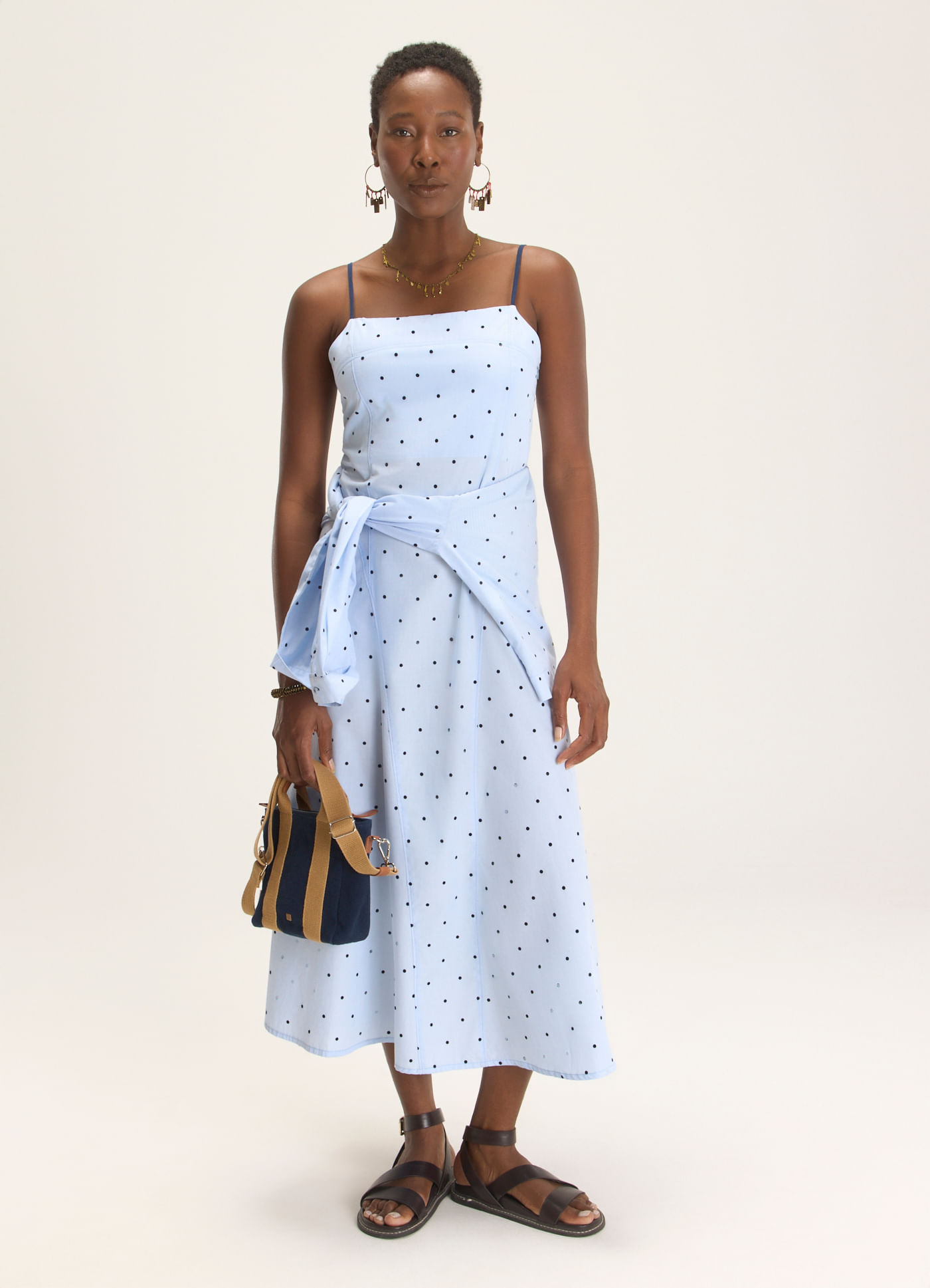 Vestido alcinha algodão poá textura