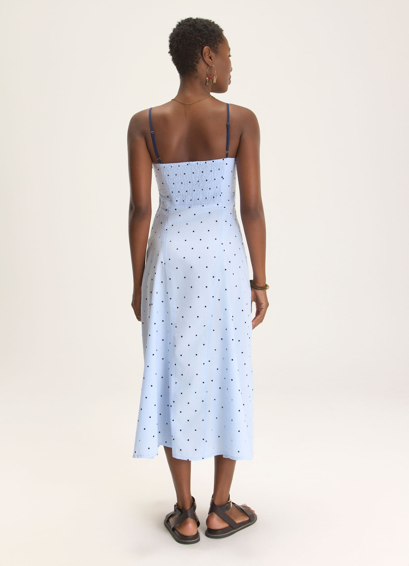 Vestido alcinha algodão poá textura