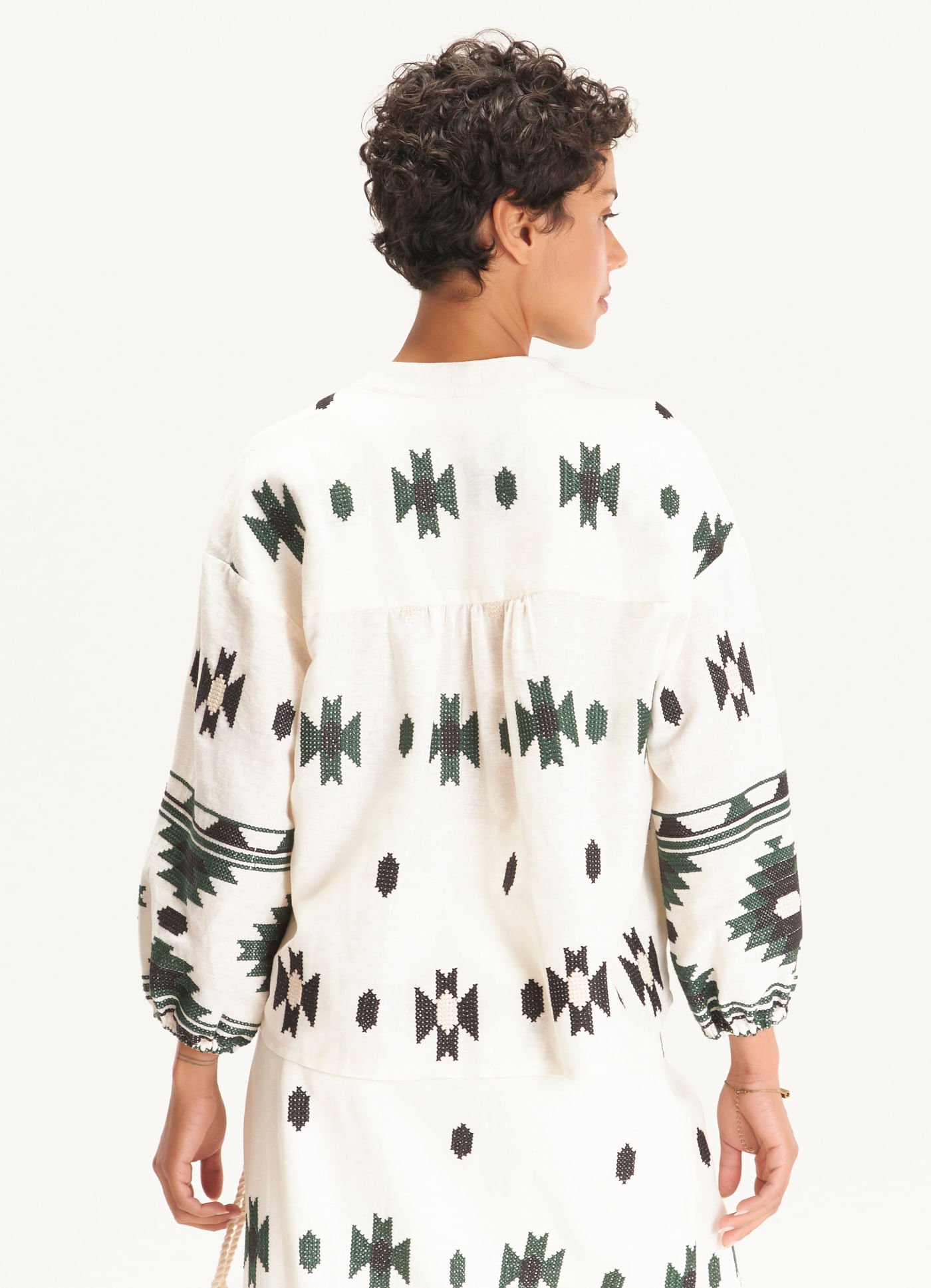 Bata linho bordado boho