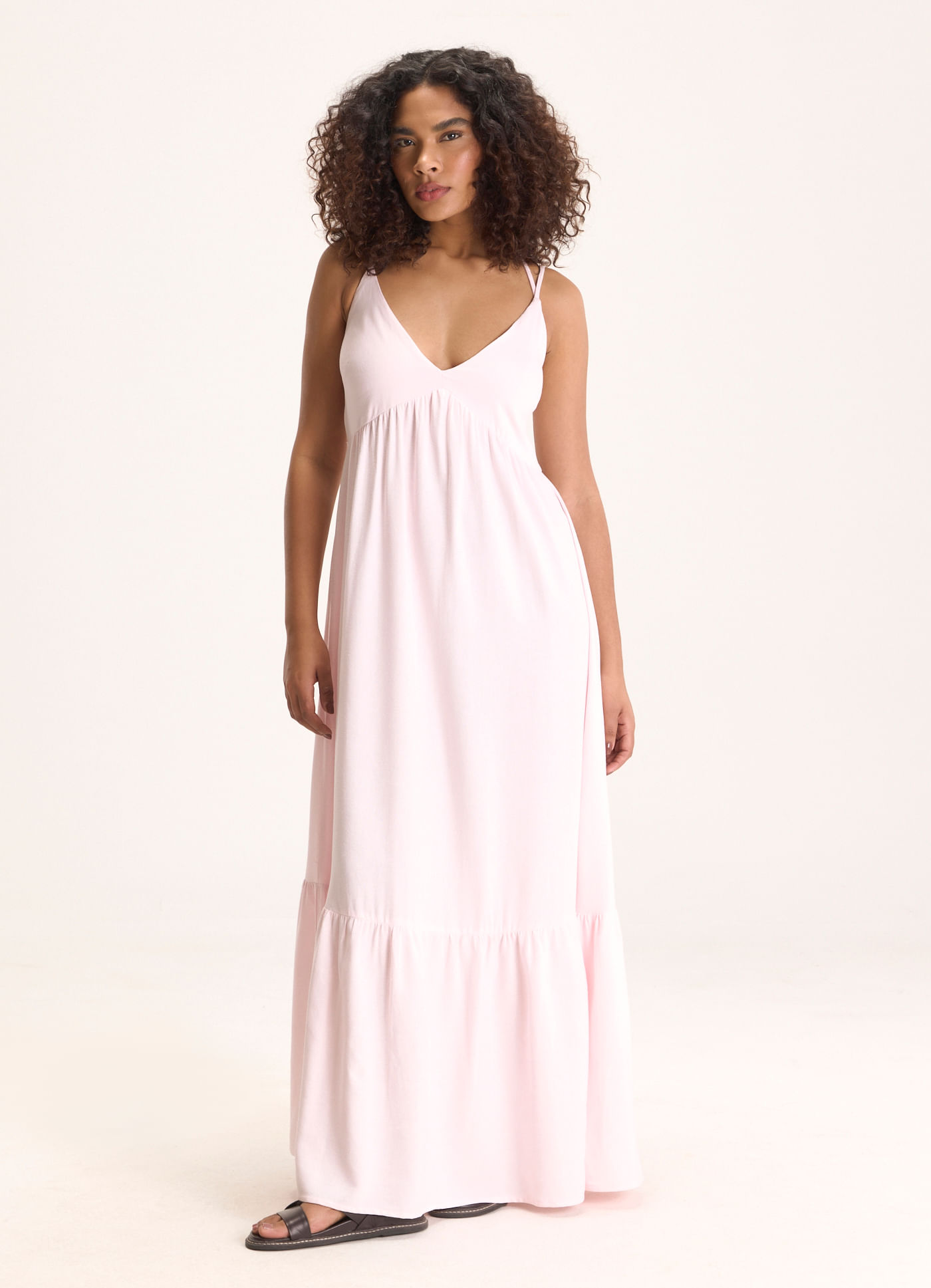 Vestido longo linho soft rosa