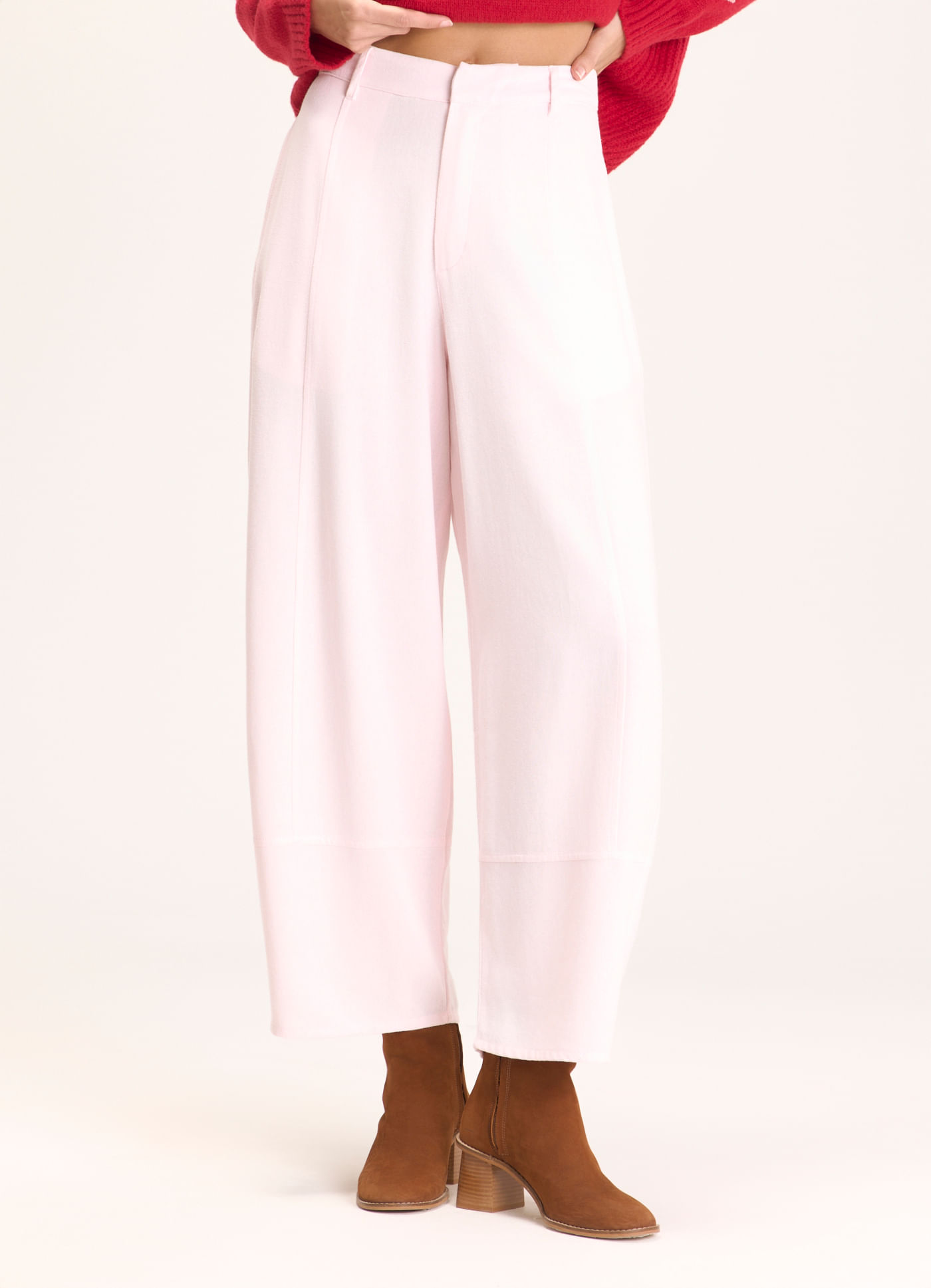 Calça barrel linho soft rosa
