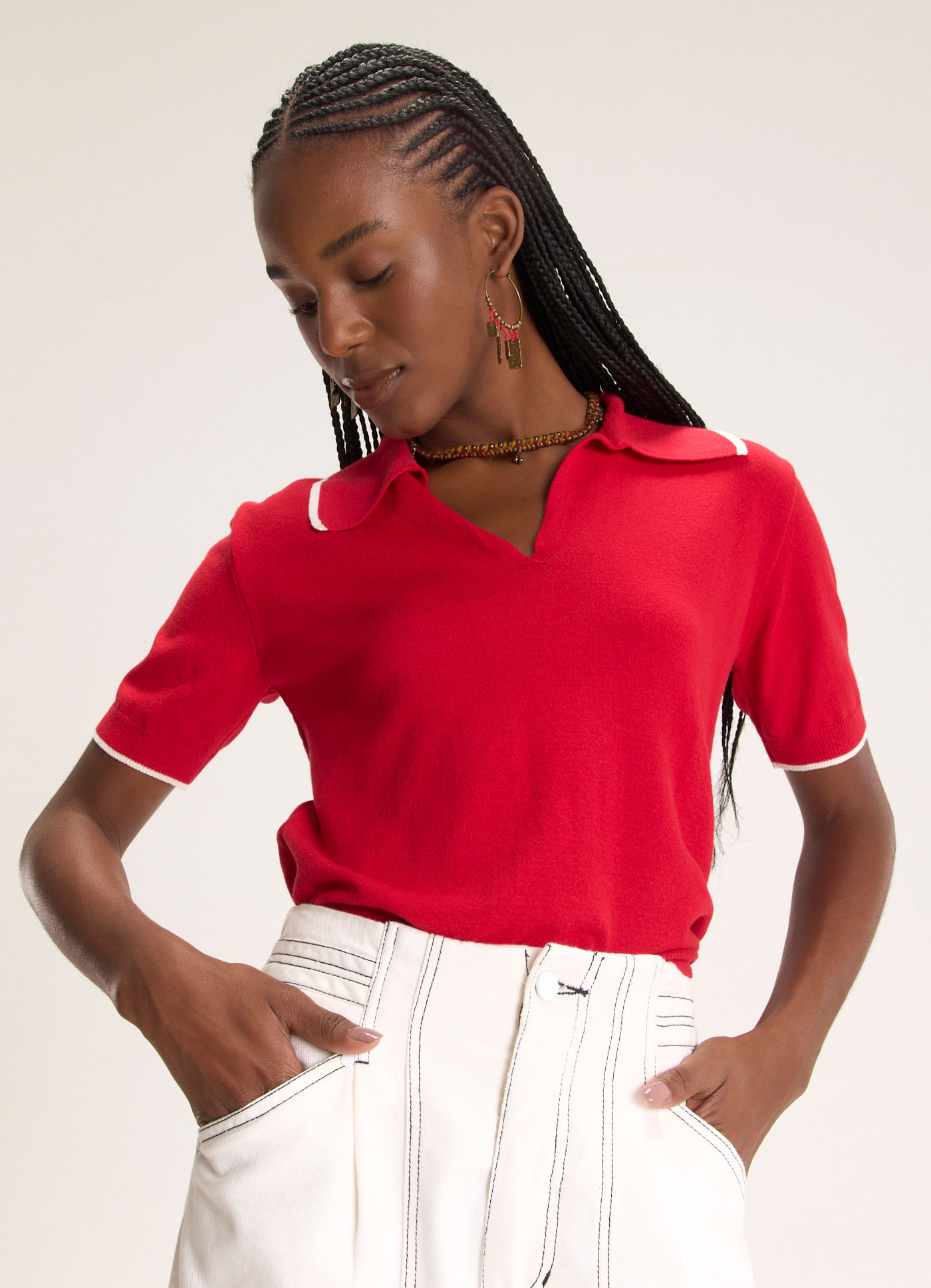 Camisa polo tricô friso lab vermelho