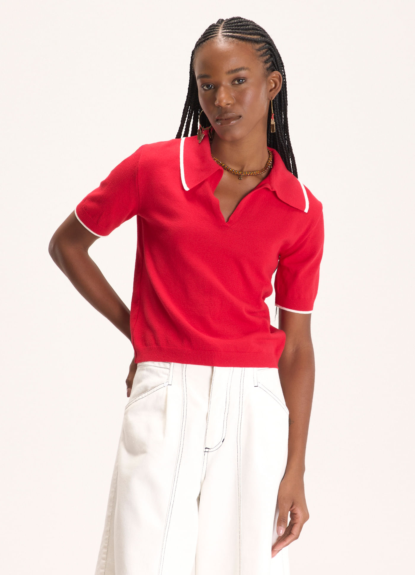 Camisa polo tricô friso lab vermelho