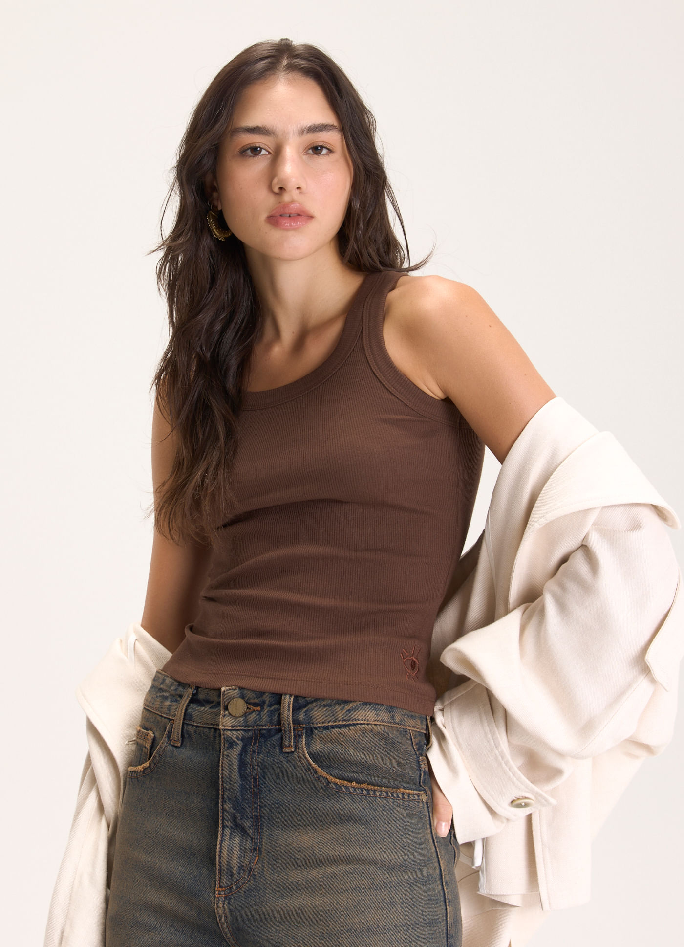 Regata básica ribana com elastano marrom